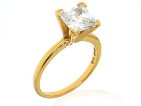 14K Yellow Gold Square Princess Cut Ring Fashion