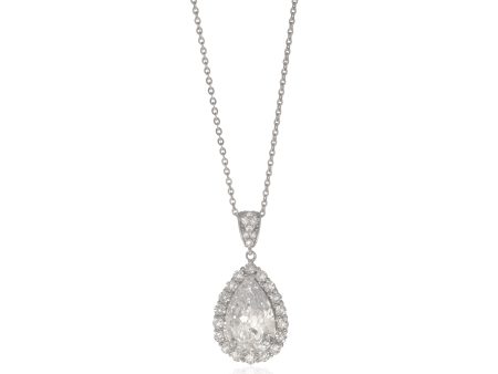 14K White Gold CZ Pear Pendant Necklace Supply