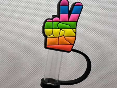 Rainbow Peace Fingers Silicone Straw Topper 10mm Hot on Sale