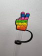 Rainbow Peace Fingers Silicone Straw Topper 10mm Hot on Sale