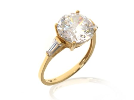 14K Yellow Gold Round Cut w Baguette Ring Online Hot Sale