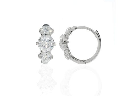 Round CZ  Sterling Silver Mini Hoop Earrings Discount