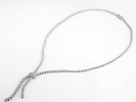 14K White Gold Barrel Set Lariat with Pave Ball Necklace Sale