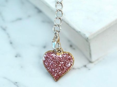 Pink Glitter Heart Handle Charm Discount