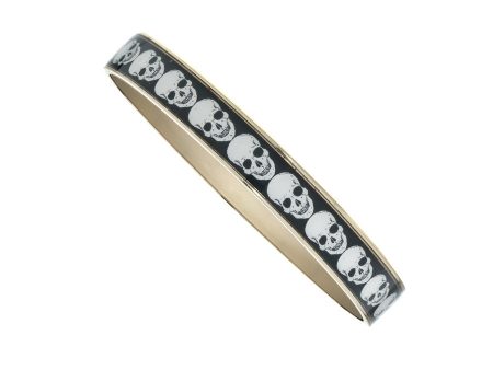 Thin Goldtone Black & White Skull Bangle on Sale