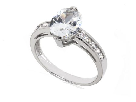 14k White Gold Oval CZ With Channel Settings Cheap