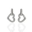 14K White Gold Cubic Zirconia Heart Drop Earrings For Sale