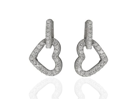 14K White Gold Cubic Zirconia Heart Drop Earrings For Sale