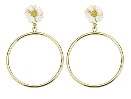 Goldtone Double Rose White Enamel Large Hoop Earrings Sale