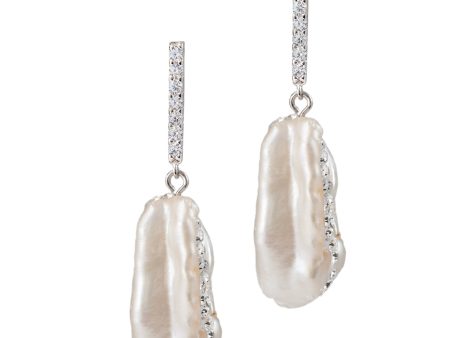 Sterling Silver Baroque Pearl with Pave Drop Earrings Discount