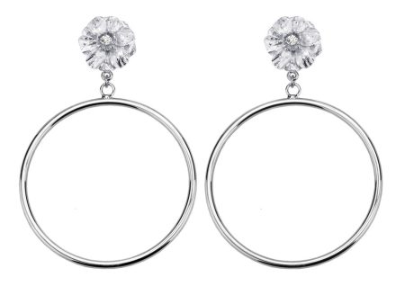 Silvertone Double Rose Large Hoop Earring For Discount