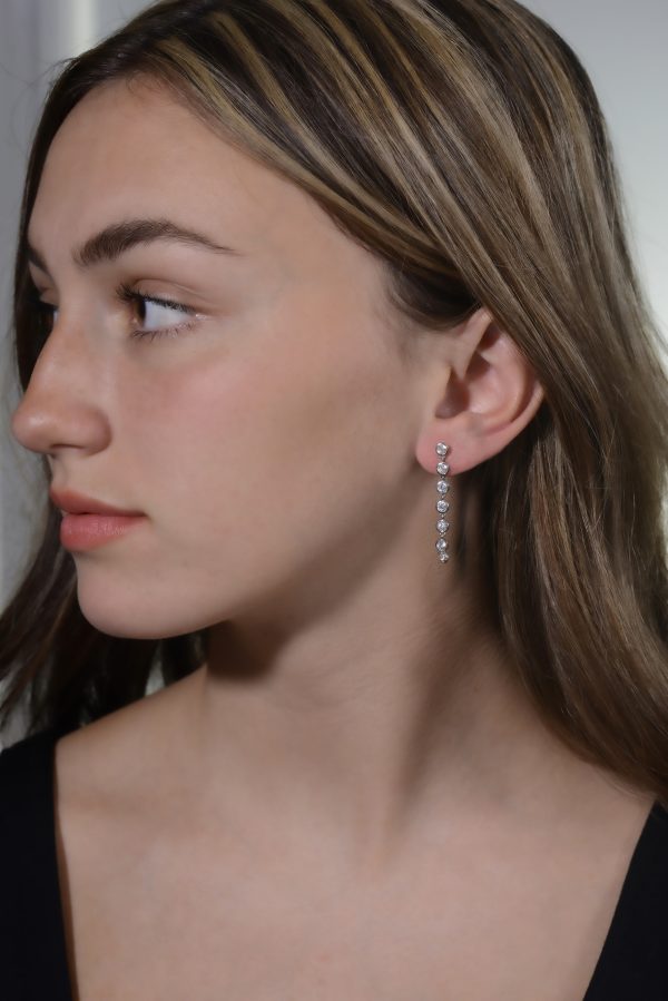 14k White Gold Round CZ Drop Earrings Online