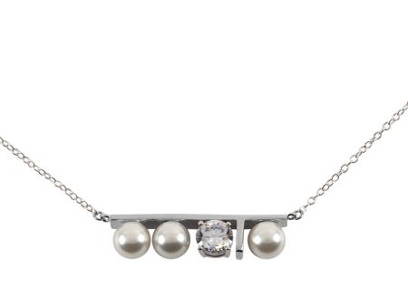 Sterling Silver 7mm Glass Pearls with Cubic Zirconia 16  necklace Online now