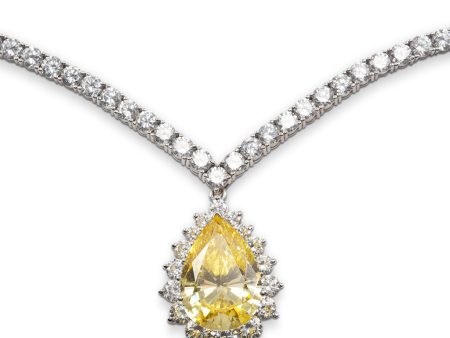 14k White Gold And CZ Canary Tear Drop Necklace 16  Online Hot Sale