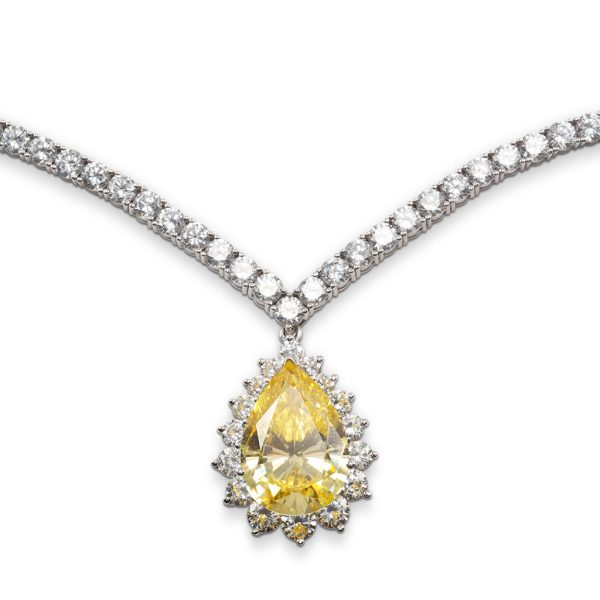 14k White Gold And CZ Canary Tear Drop Necklace 16  Online Hot Sale