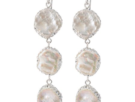 Sterling Silver Baroque Pearl with Pave Triple Drop Earrings Euro Wire on Sale