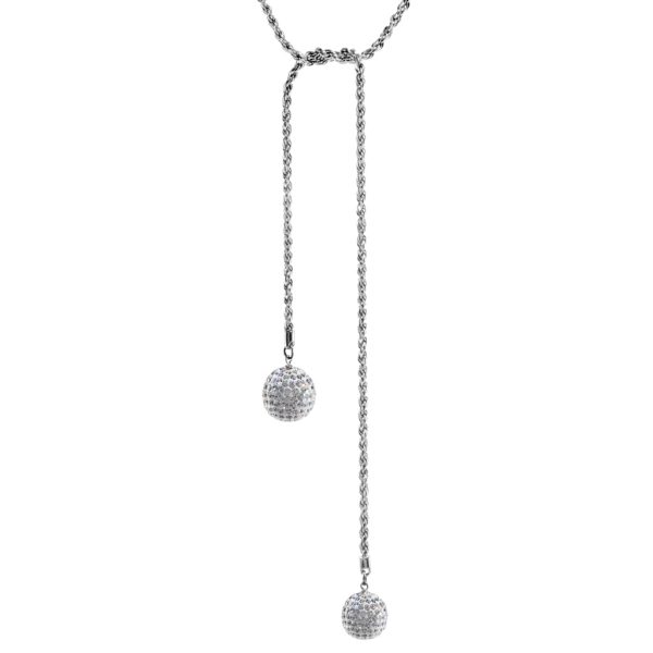 Sterling Silver Crystal Ball Rope Chain Necklace 34  Discount