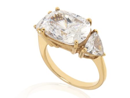 14k Yellow Gold 7.1 Carat Cushion Cut CZ Ring with Trllions Sale