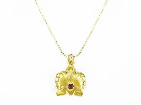 Orchid 14k Gold Chain with Goldtone Pendant and Red Crystal For Discount