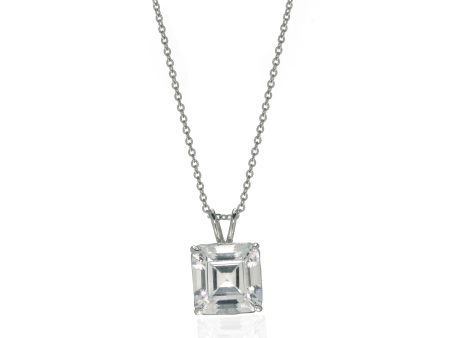 14K White Gold Asscher Cut Pendant on 14K Chain Online now