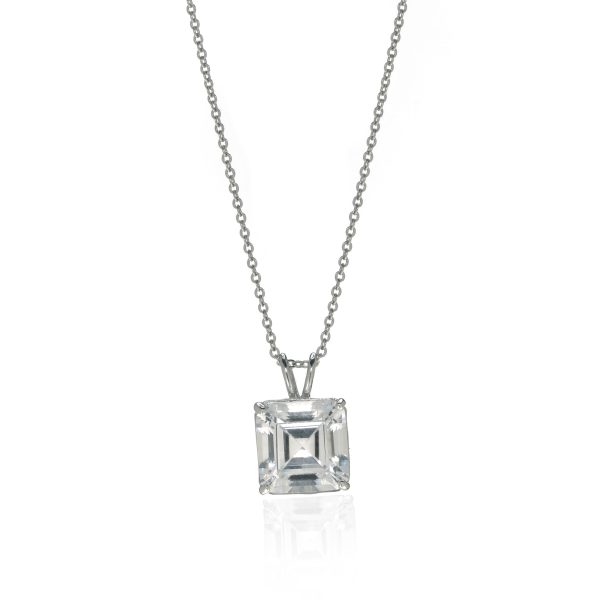 14K White Gold Asscher Cut Pendant on 14K Chain Online now