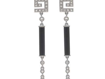 14K White Gold CZ w Onyx Drop Earrings Online now