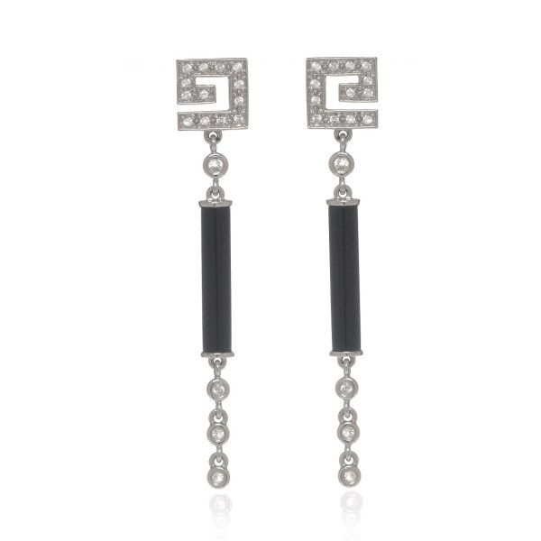 14K White Gold CZ w Onyx Drop Earrings Online now