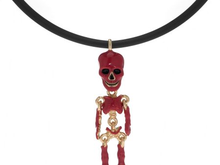 Red Skeleton Pendant Necklace On Black Cord Online