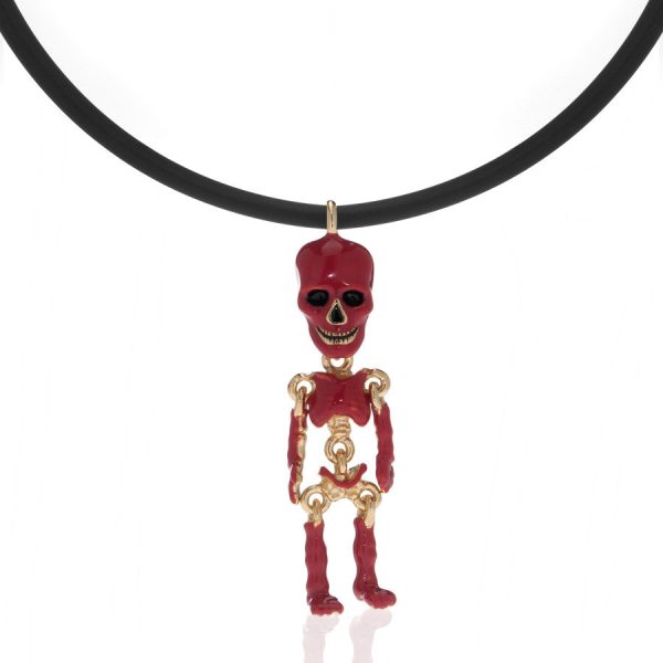 Red Skeleton Pendant Necklace On Black Cord Online