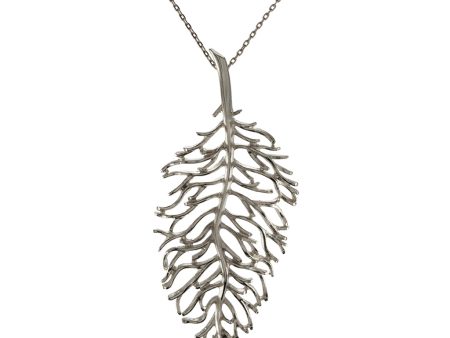 Silvertone Leaf Pendant with 28  Necklace Online Sale