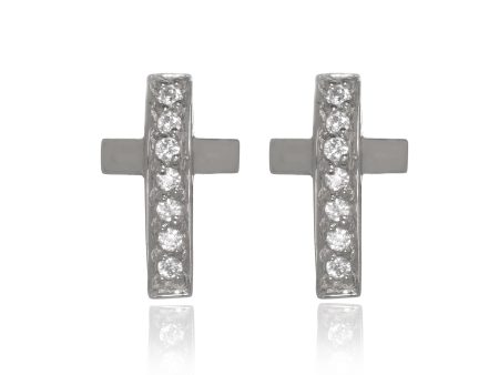 14K White Gold CZ Cross Earrings Online