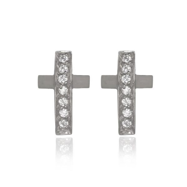 14K White Gold CZ Cross Earrings Online