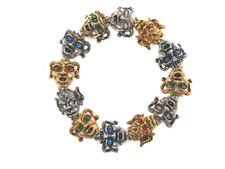 Gargoyles Gold Silver  Tone with Mixed Crystal Eyes Stretch Bracelet Hot on Sale