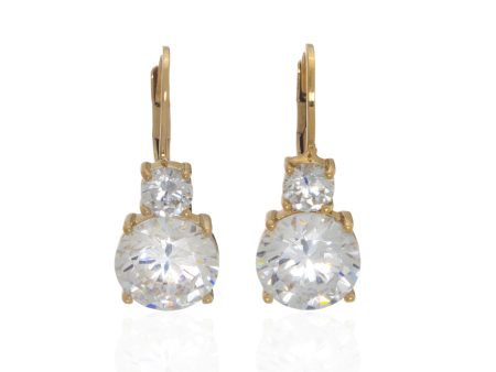 NEW 22k Gold Plated Sterling Silver CZ Leverback Earring on Sale