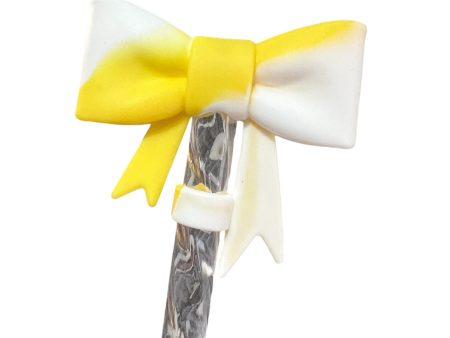 Yellow White Large Bow Silicone Straw Topper 10mm Online now