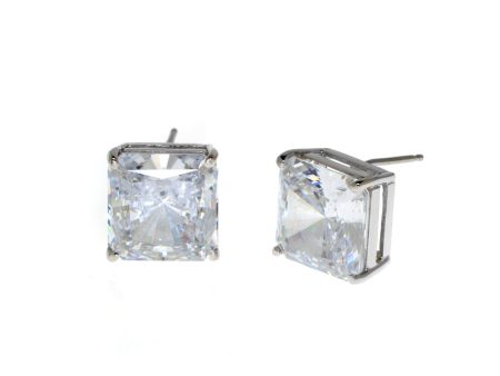 14k White Gold Clear CZ Radiant Cut Earrings Fashion