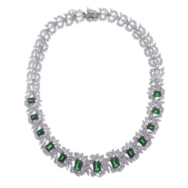 Sterling Silver Emerald CZ Necklace Fashion