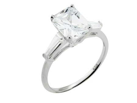 14k White Gold Emerald Cut CZ Ring For Discount