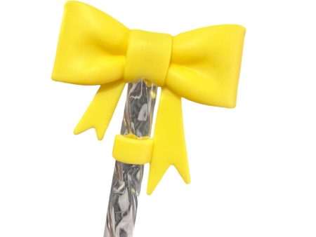 Yellow Large Bow Silicone Straw Topper 10mm For Discount