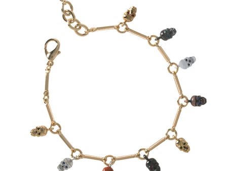 Goldtone Multi Color Drop Skull Bracelet on Sale