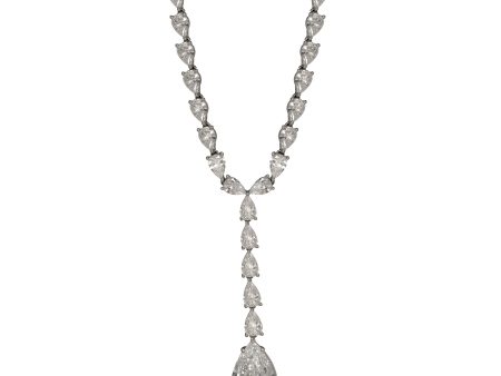 14K White Gold CZ Pear Drop Necklace Hot on Sale