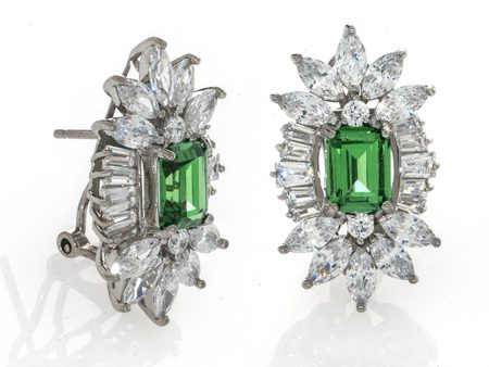 Sterling Silver Emerald CZ Pierced Earrings Online now