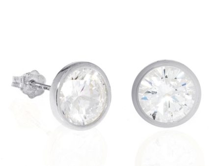 Bezel Set Sterling Silver CZ Stud Earrings Online now