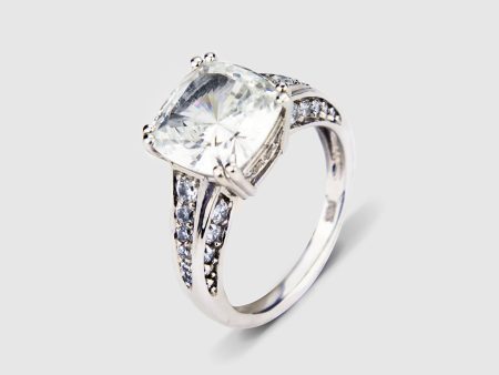 14K White Gold Cushion Cut with CZ Round 5.25ct on Sale