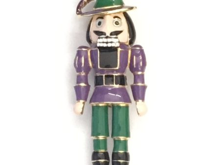 Goldtone and Purple Woodsman Pin on Sale