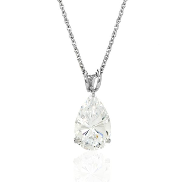 Sterling Silver CZ Pear Pendant Necklace For Sale