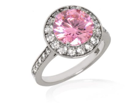 14K White Gold Pink Round Cut Ring Fashion