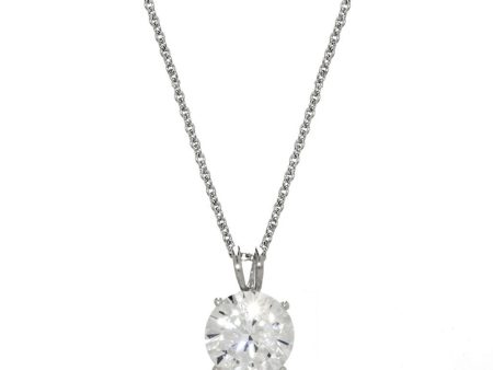 14k White Gold Round Cut CZ Pendant 16  For Discount