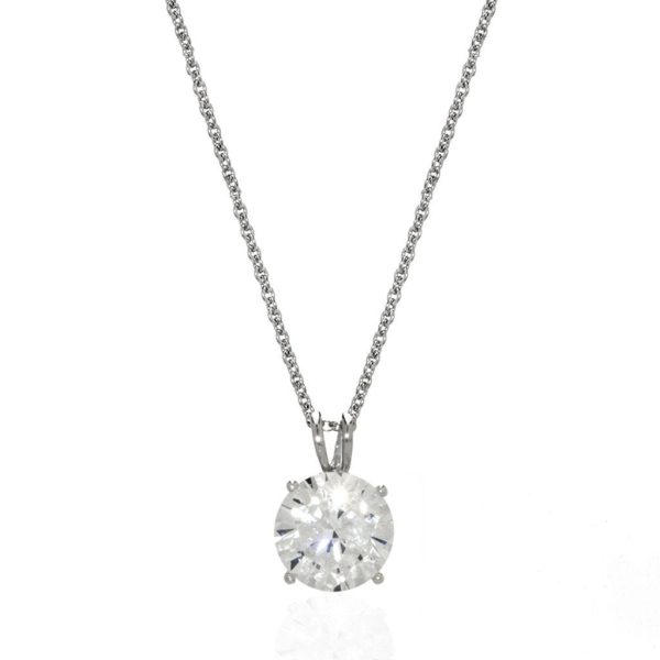 14k White Gold Round Cut CZ Pendant 16  For Discount