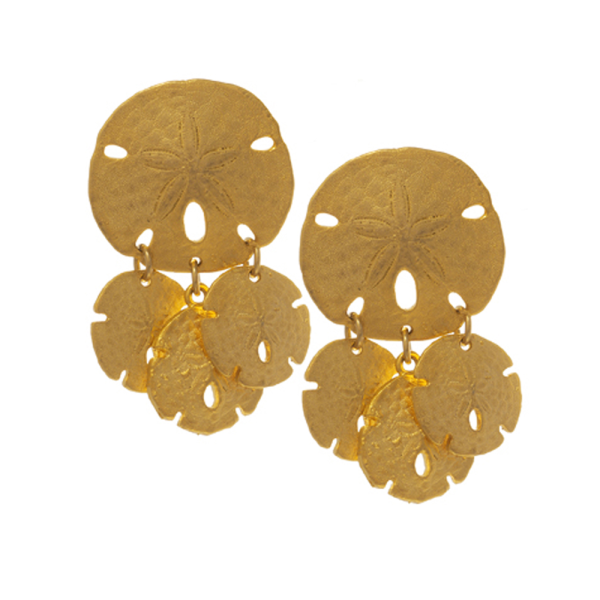 Goldtone Sand Dollar Triple Earrings Hot on Sale